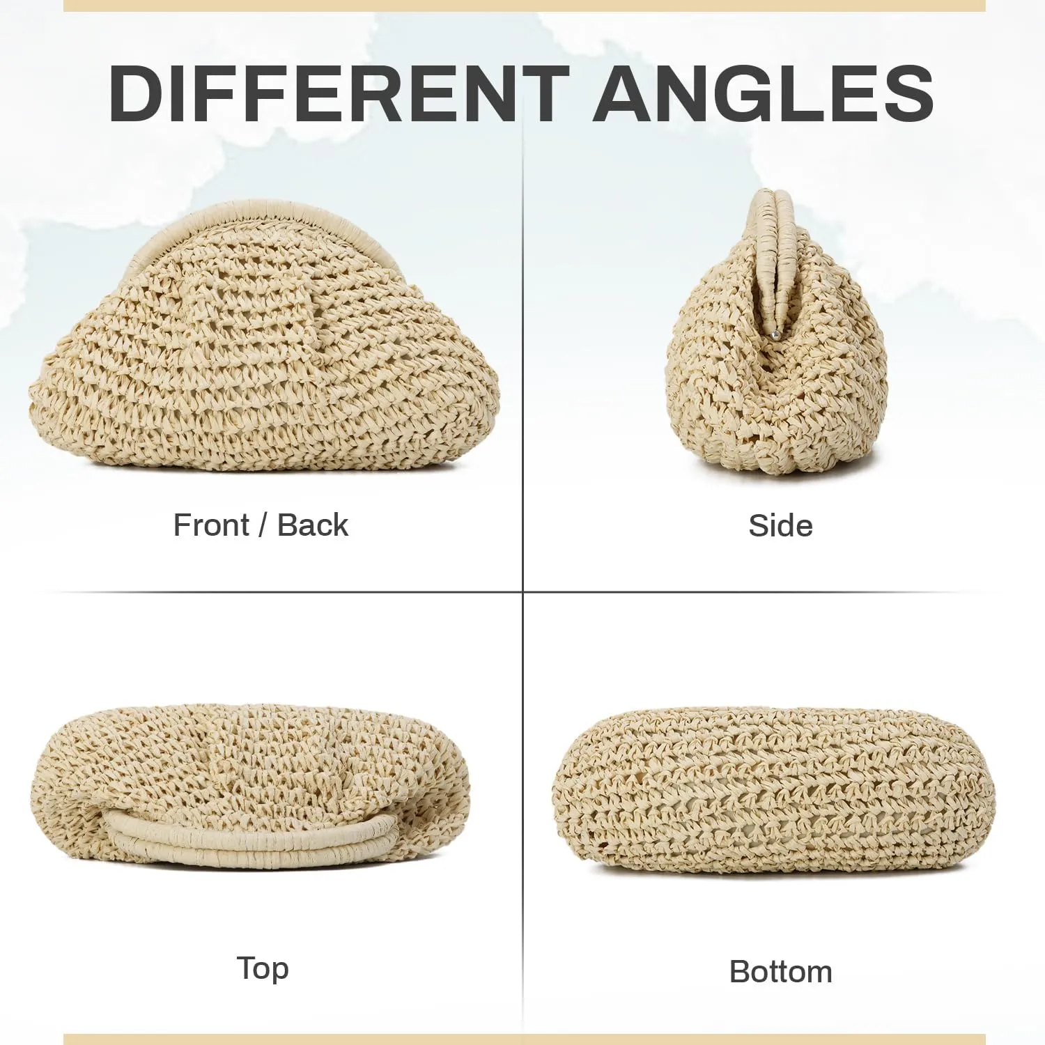 KUANG! Clutch Handbag for Women Woven Straw Dumpling Bag Summer Beach Clutch Crossbody Purses