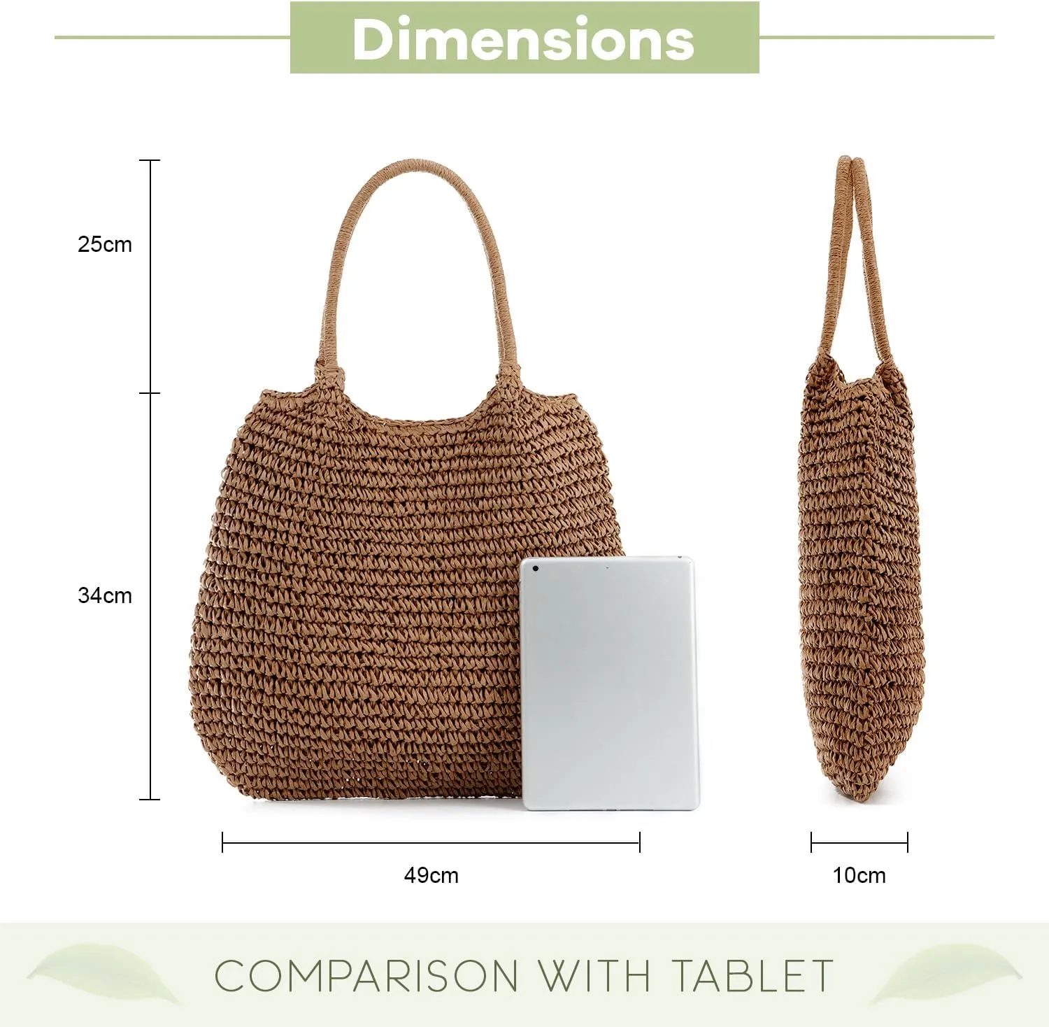 KUANG! Large Straw Beach Bag for women Woven Straw Tote Bag Summer Handbag Shoulder Bag for Women