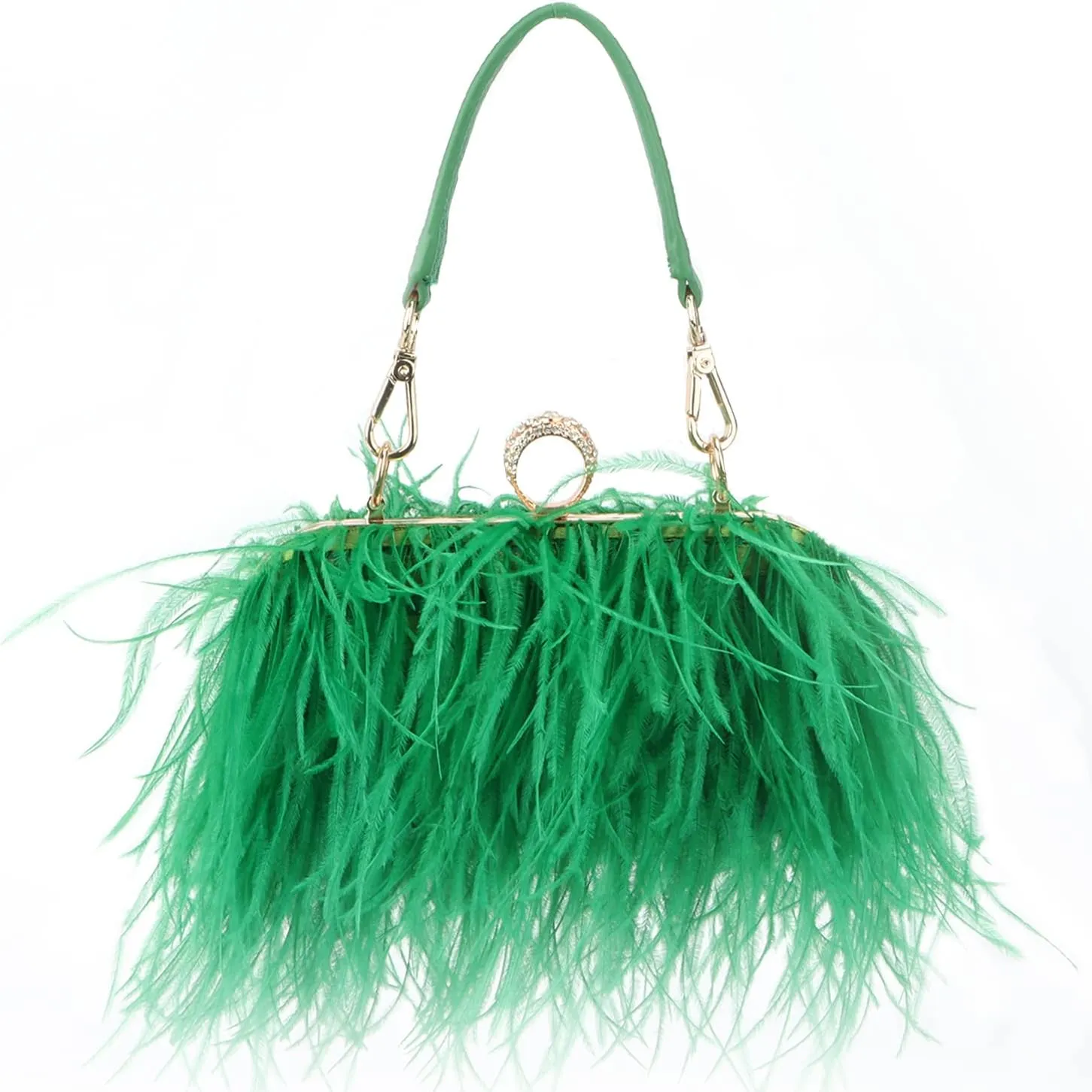 KUANG! Real Natural Ostrich Feather Clutch Evening Bag Fashion Handbag Purse for Banquet Party