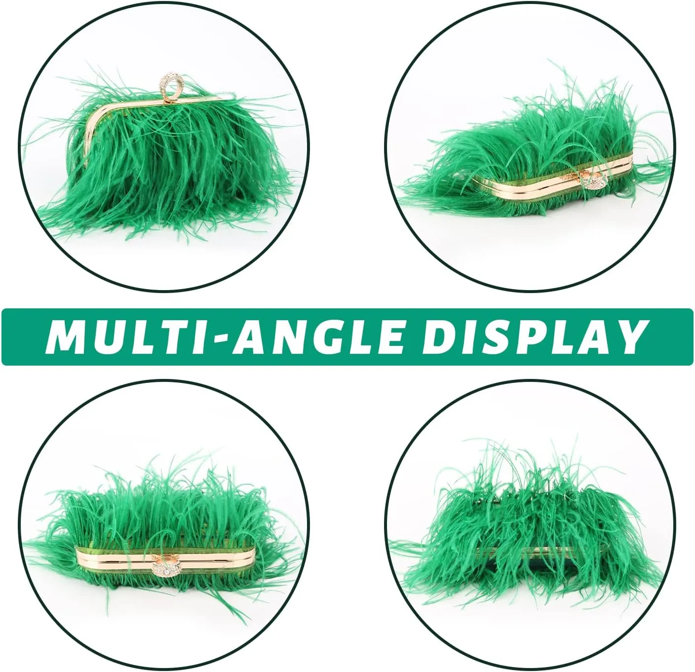 KUANG! Real Natural Ostrich Feather Clutch Evening Bag Fashion Handbag Purse for Banquet Party