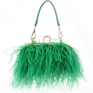 KUANG! Real Natural Ostrich Feather Clutch Evening Bag Fashion Handbag Purse for Banquet Party