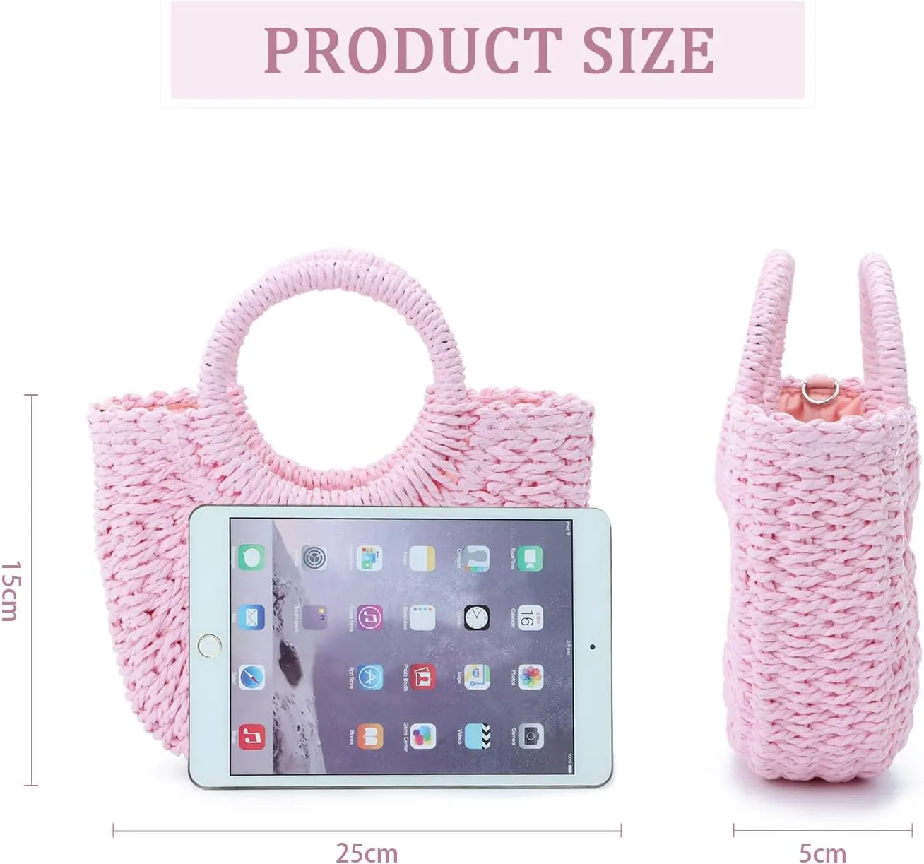 KUANG! Women Straw Beach Tote Handbag Hobo Bag Round Handle Summer Handwoven Bags Small Purse with Strap