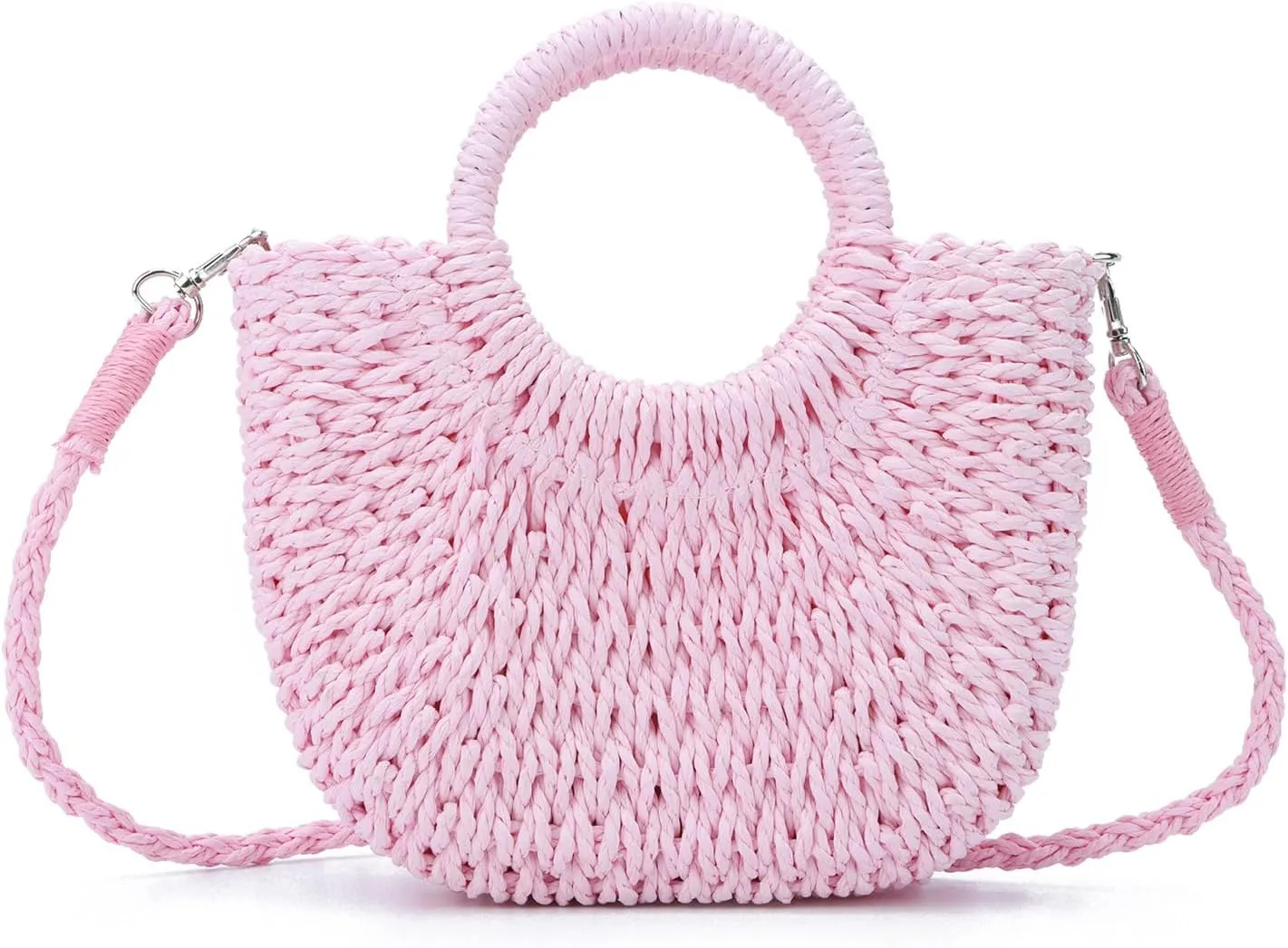 KUANG! Women Straw Beach Tote Handbag Hobo Bag Round Handle Summer Handwoven Bags Small Purse with Strap