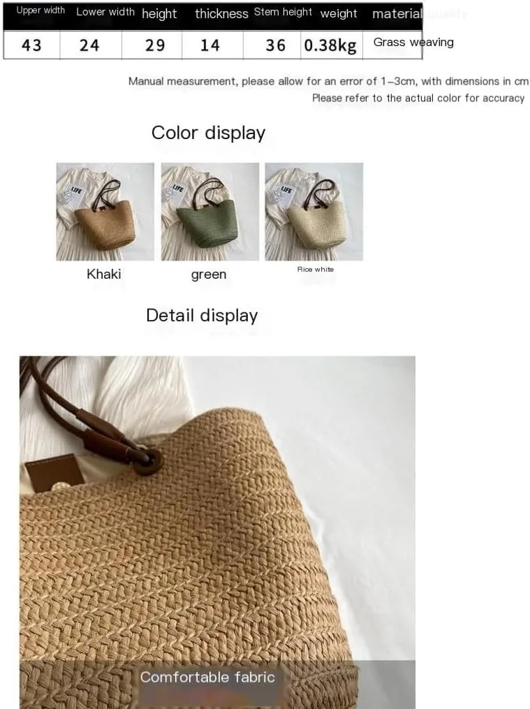 Large capacity Bag Colorful and Simple Straw Bucket - shaped Handbag: Enjoy Leisurely Outing Time Ladies shoulder Bag
