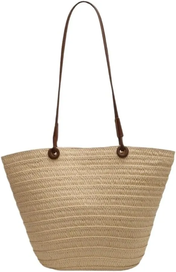 Large capacity Bag Colorful and Simple Straw Bucket - shaped Handbag: Enjoy Leisurely Outing Time Ladies shoulder Bag