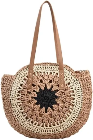 Large capacity Bag Exquisite Straw - woven Round Handbag: Unlock a New Fashionable Pose for Outings Ladies shoulder Bag