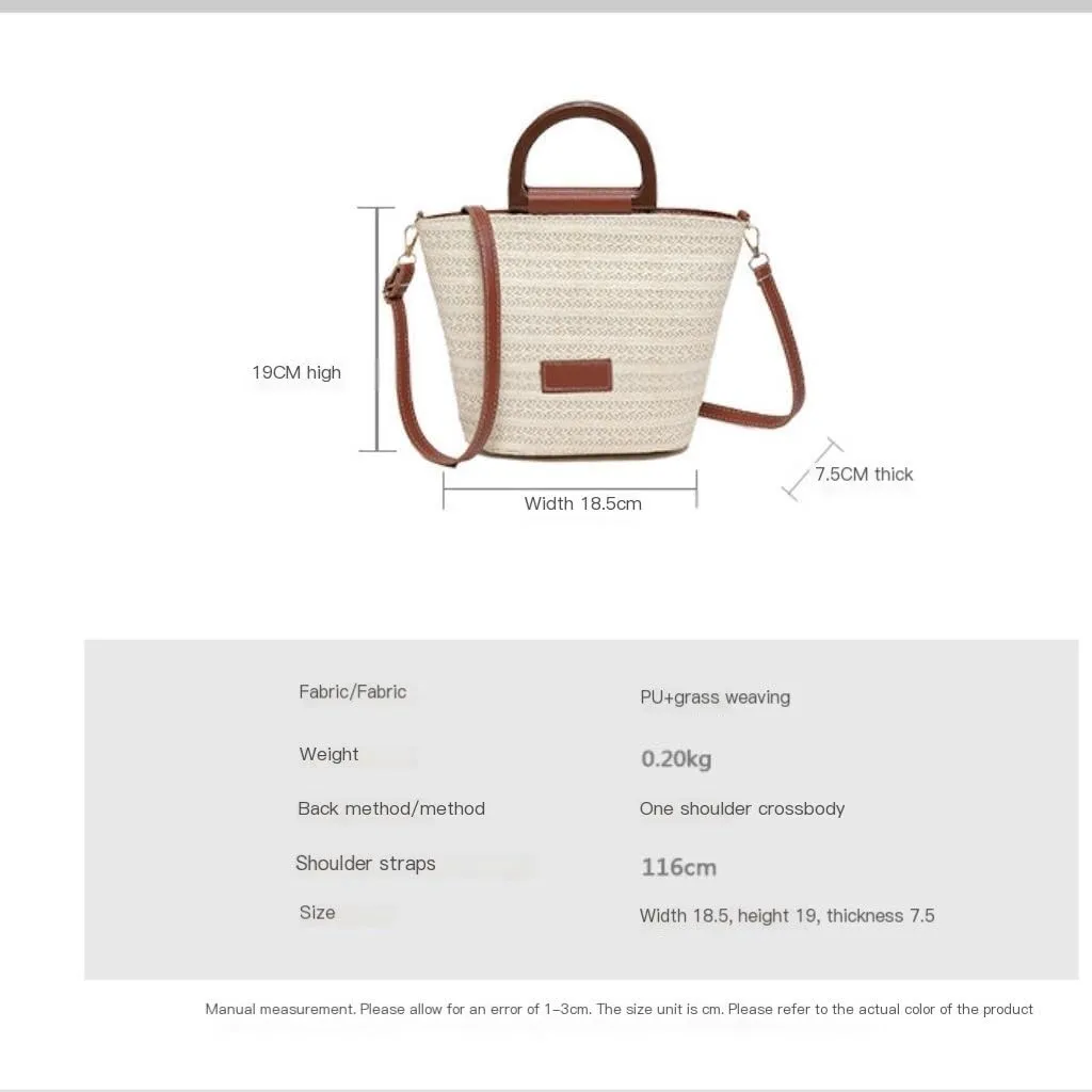 Large capacity Bag Simple Straw Handbag with Wooden Handle: Encounter Natural Fashion Ladies shoulder Bag