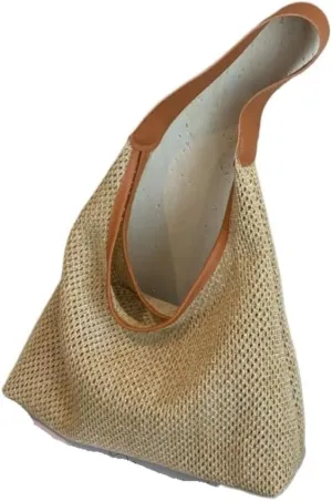 Large capacity Bag Stylish Irregular - shaped Straw Handbag with Leather Trim: Lead the Trend Ladies shoulder Bag