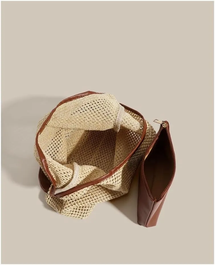 Large capacity Bag Vintage Straw Tote Bag Shoulder Large Bag Ladies Casual Summer Vacation Beach Bag Ladies shoulder Bag