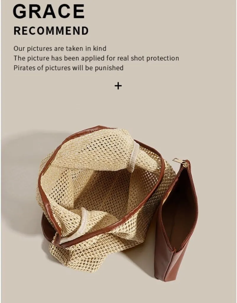 Large capacity Bag Vintage Straw Tote Bag Shoulder Large Bag Ladies Casual Summer Vacation Beach Bag Ladies shoulder Bag
