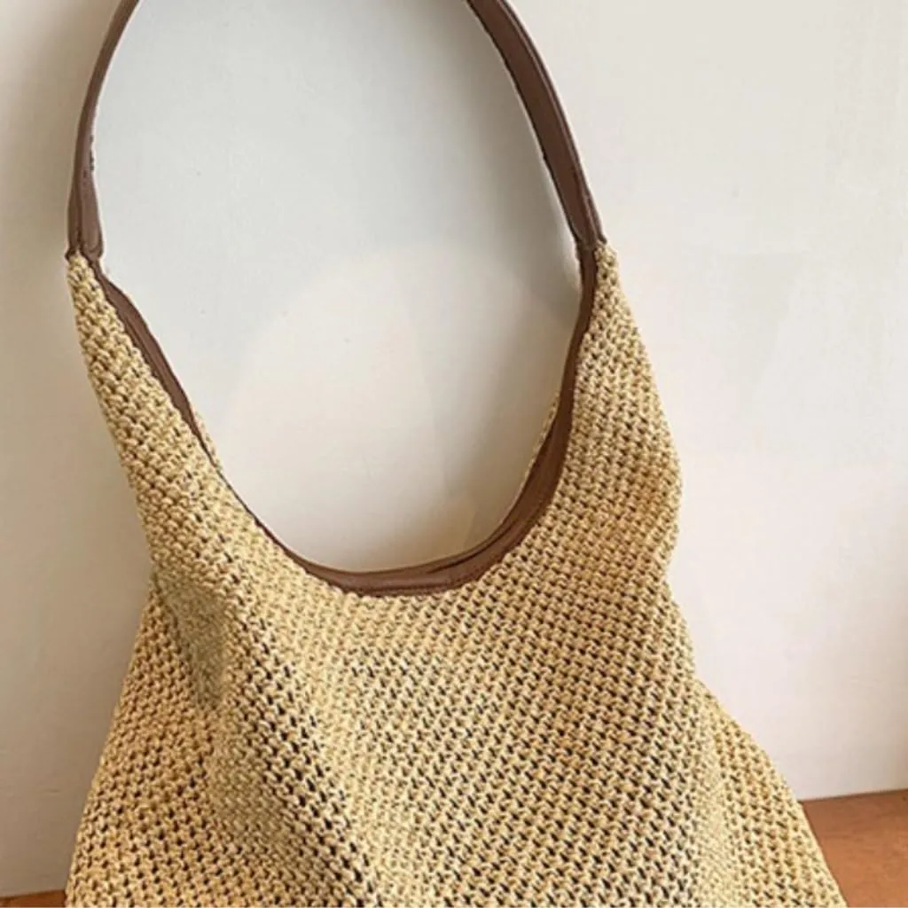 Large capacity Bag Vintage Straw Tote Bag Shoulder Large Bag Ladies Casual Summer Vacation Beach Bag Ladies shoulder Bag