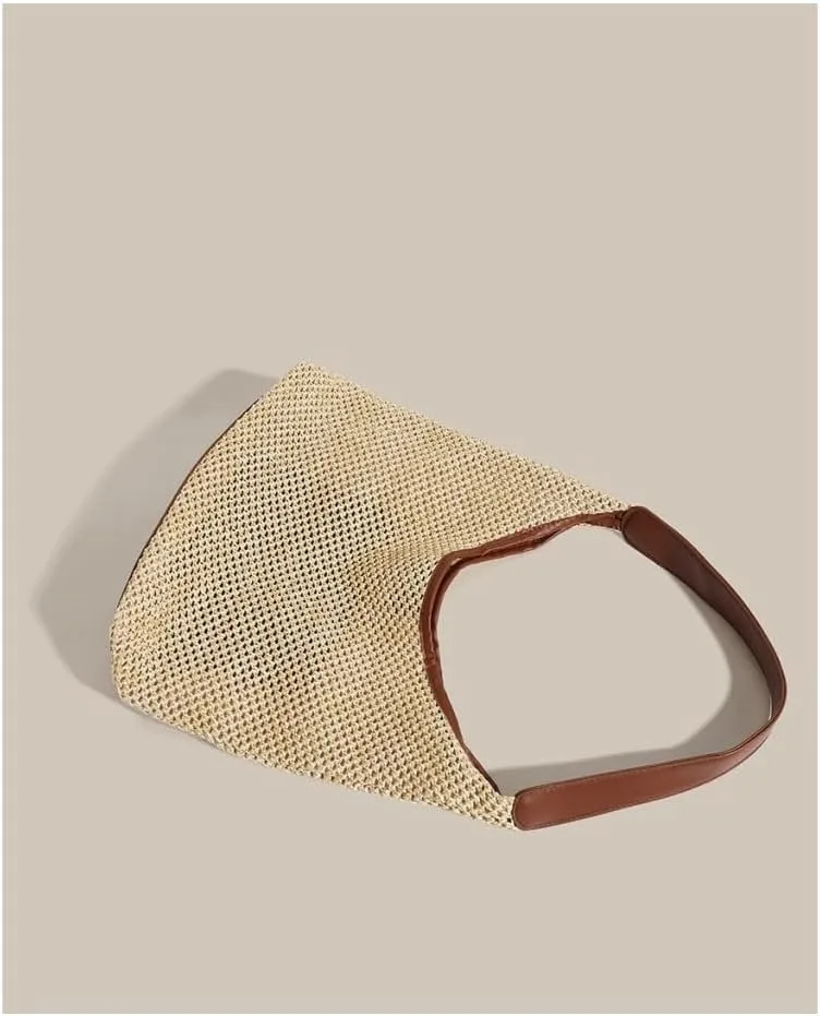 Large capacity Bag Vintage Straw Tote Bag Shoulder Large Bag Ladies Casual Summer Vacation Beach Bag Ladies shoulder Bag