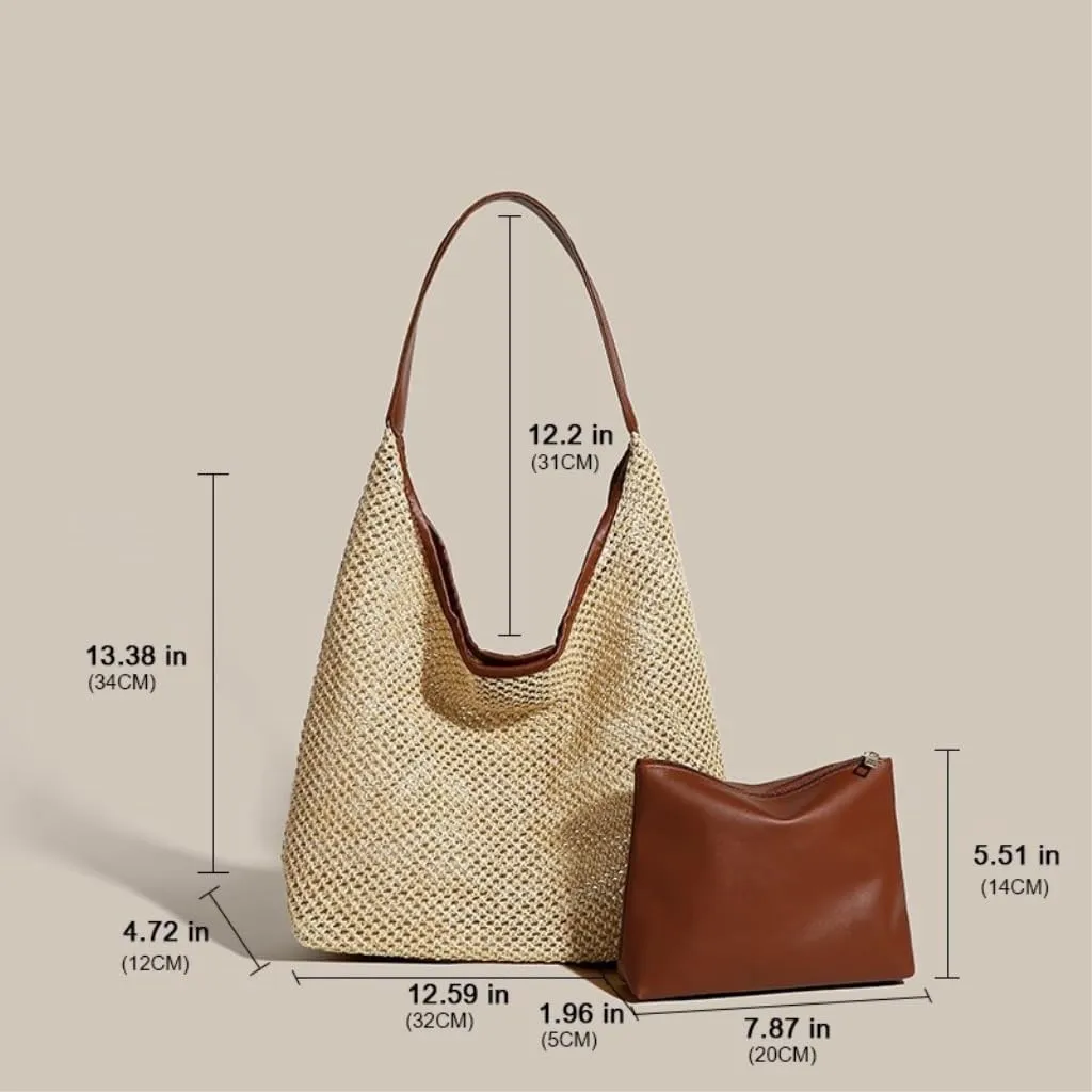 Large capacity Bag Vintage Straw Tote Bag Shoulder Large Bag Ladies Casual Summer Vacation Beach Bag Ladies shoulder Bag