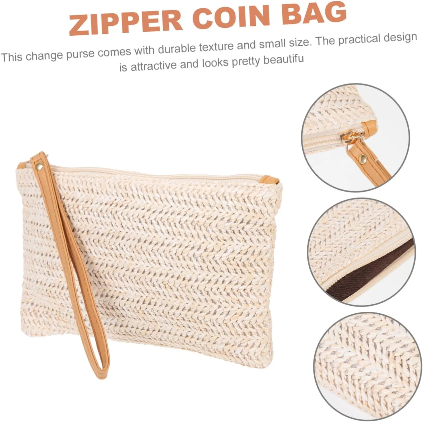 Large Capacity Straw Hand Woven Coin Purse for Women Stylish Change Bag with Card Slots for Cute Small Coin Purse for Everyday Use