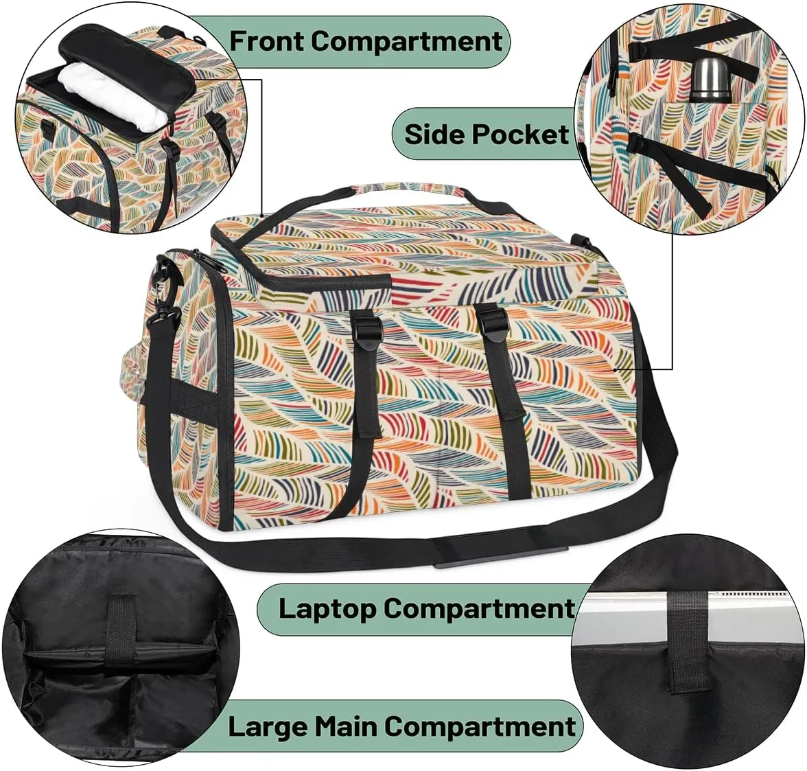 Large Sports Gym Bag With Shoe & Laptop Compartment 47L Waterproof Travel Duffel Bags for Men Women Abstract Feather Wave Luggage Backpack Duffle Bag