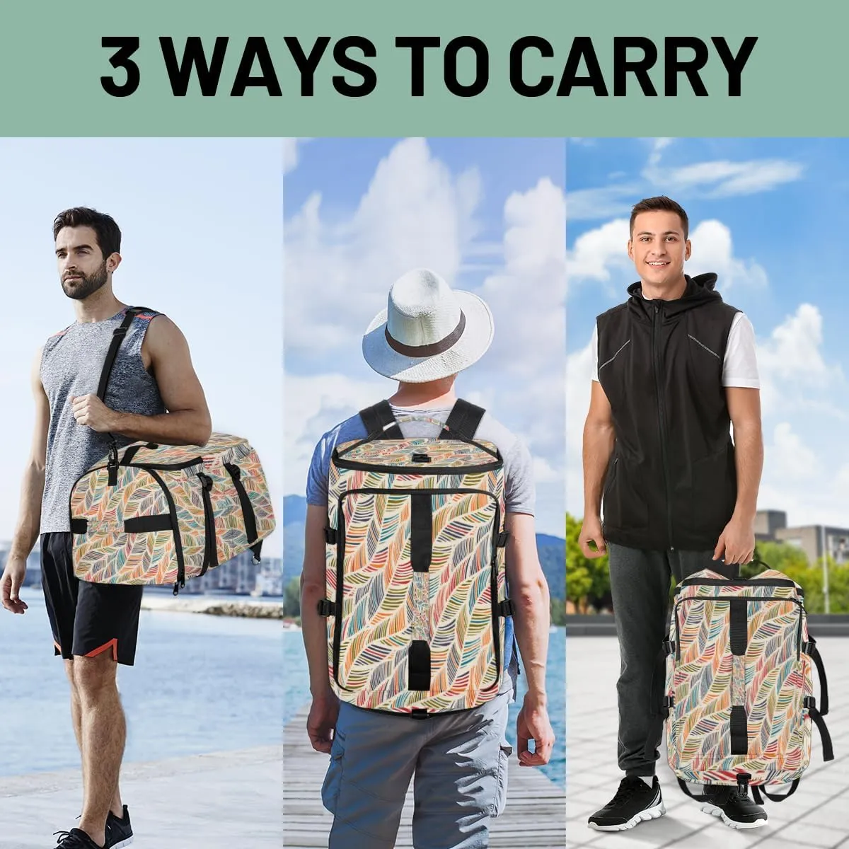 Large Sports Gym Bag With Shoe & Laptop Compartment 47L Waterproof Travel Duffel Bags for Men Women Abstract Feather Wave Luggage Backpack Duffle Bag