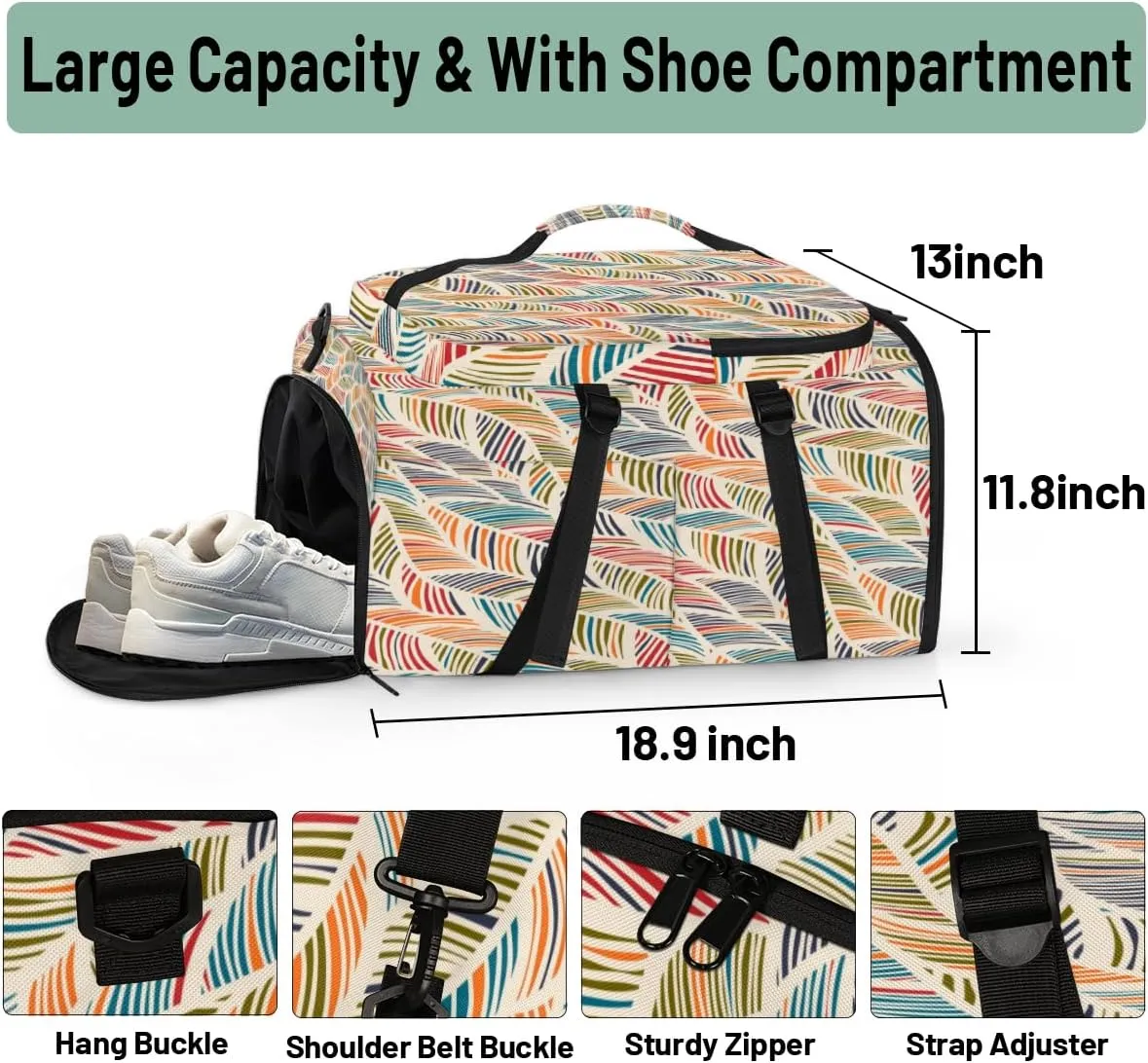 Large Sports Gym Bag With Shoe & Laptop Compartment 47L Waterproof Travel Duffel Bags for Men Women Abstract Feather Wave Luggage Backpack Duffle Bag