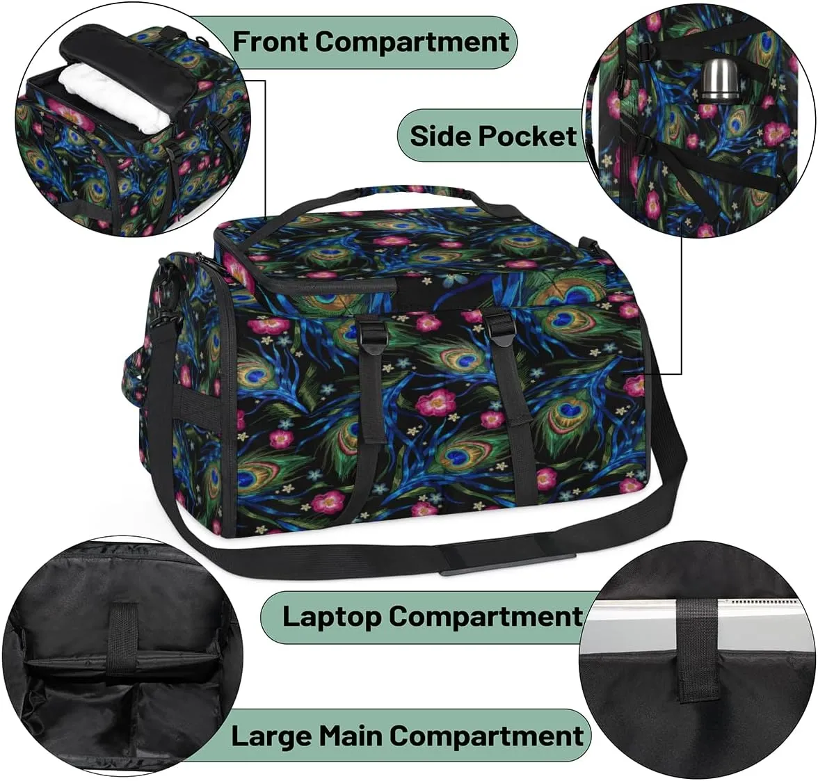 Large Sports Gym Bag With Shoe & Laptop Compartment 47L Waterproof Travel Duffel Bags for Men Women Bohemian Ethnic Feather Luggage Backpack Duffle Bag