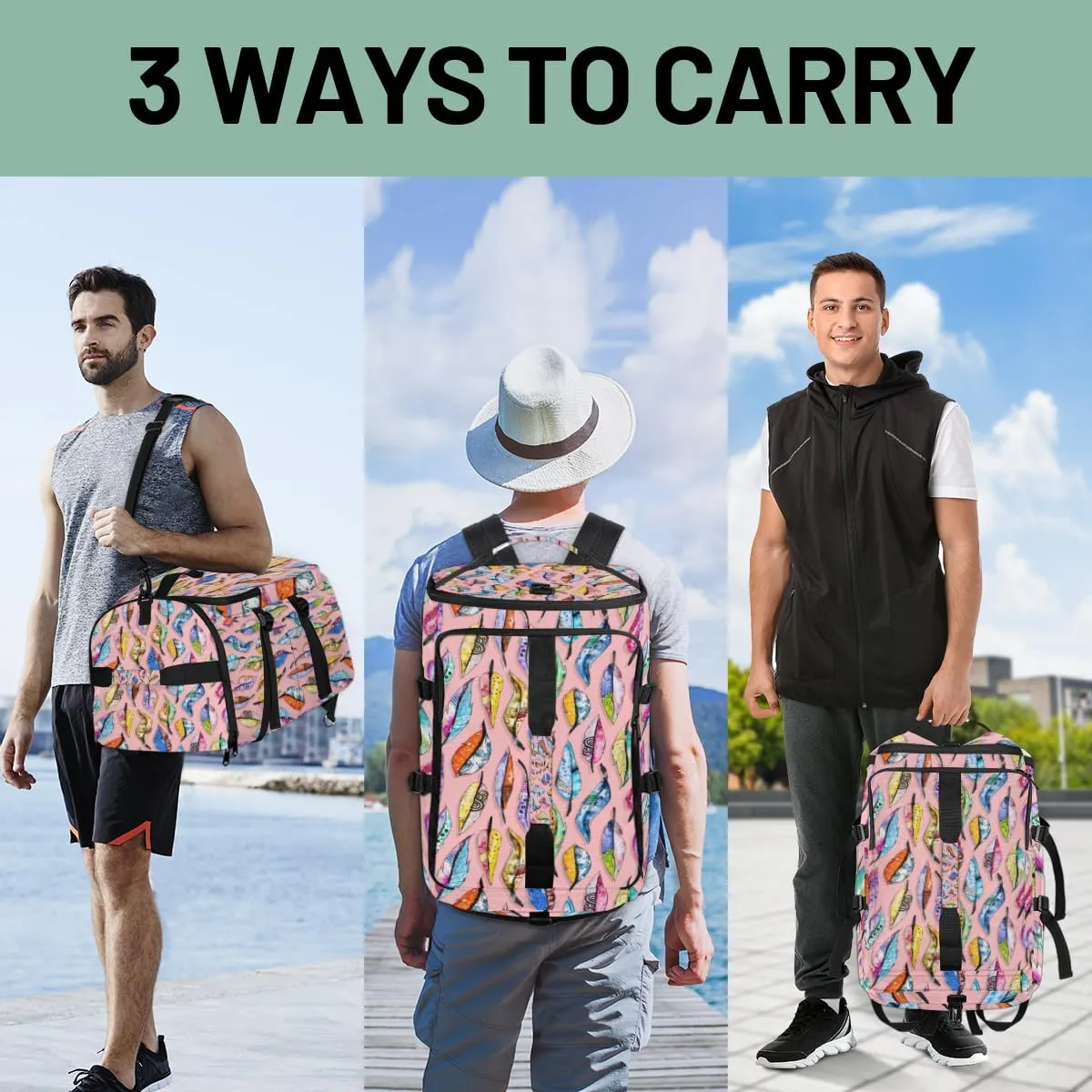 Large Sports Gym Bag With Shoe & Laptop Compartment 47L Waterproof Travel Duffel Bags for Men Women Rainbow Feather Luggage Backpack Duffle Bag