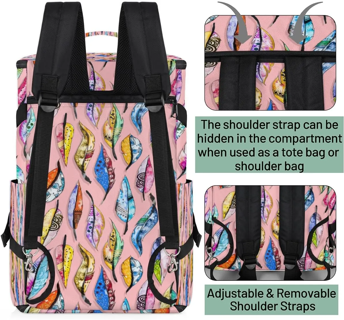Large Sports Gym Bag With Shoe & Laptop Compartment 47L Waterproof Travel Duffel Bags for Men Women Rainbow Feather Luggage Backpack Duffle Bag