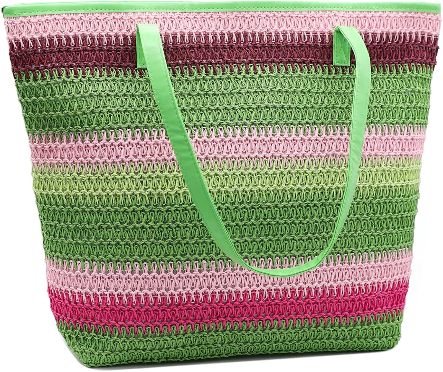 Large Straw Tote Bag for Women Rattan Woven Straw Beach Bag Purse Colored Stripe Shoulder Bags Handbag Summer