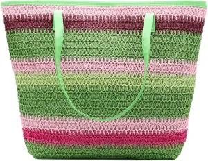 Large Straw Tote Bag for Women Rattan Woven Straw Beach Bag Purse Colored Stripe Shoulder Bags Handbag Summer