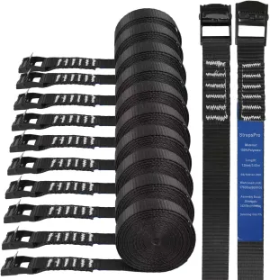 Lashing Straps, 12ft x 1 Inch Wide Cinch Strap with Buckles Adjustable Cam Straps, 1763lbs Heavy Duty Quick Pull Release Utility Nylon Black Cargo Tie Down Straps for Kayak Trucks Trailer Box, 12 Pack