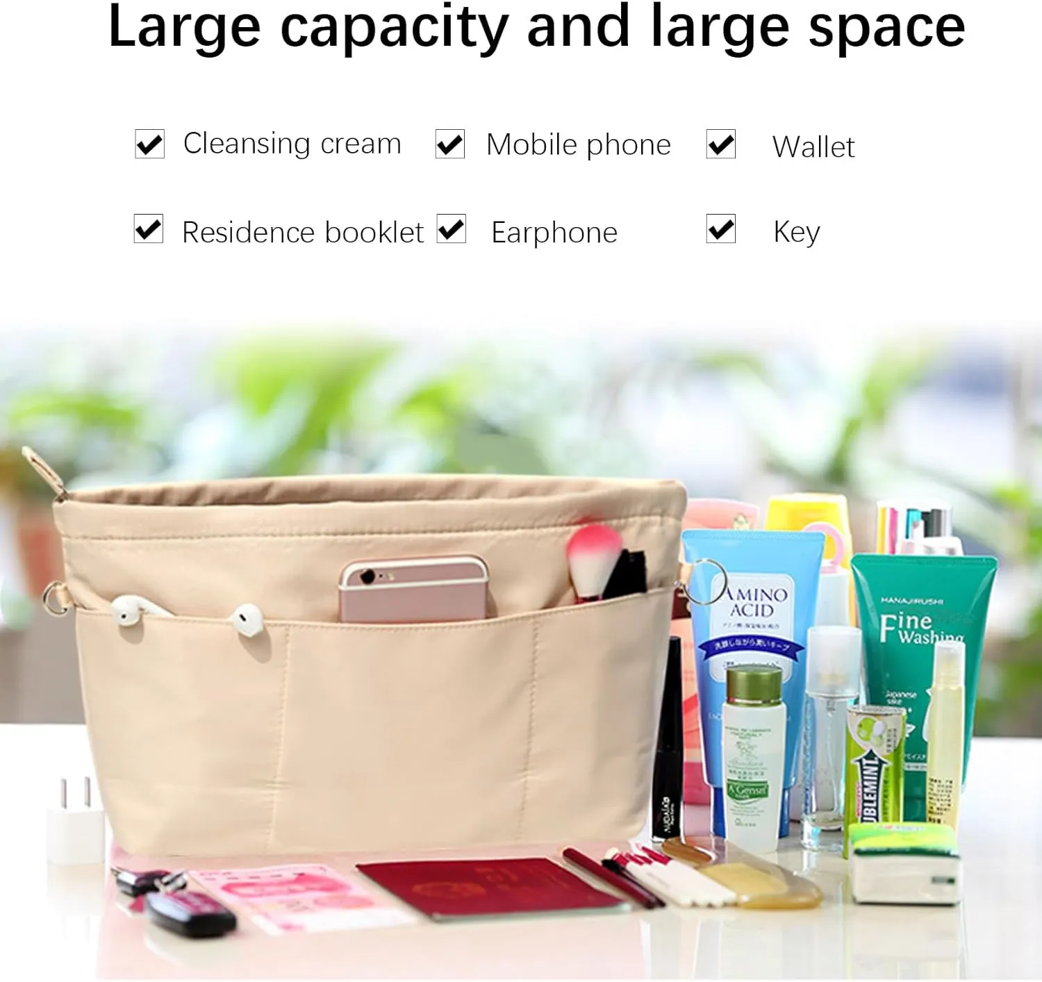 Lckaey purse organizer insert for neverfull gm mm graceful pm insert on the go purse organizer 3055khaki-XS