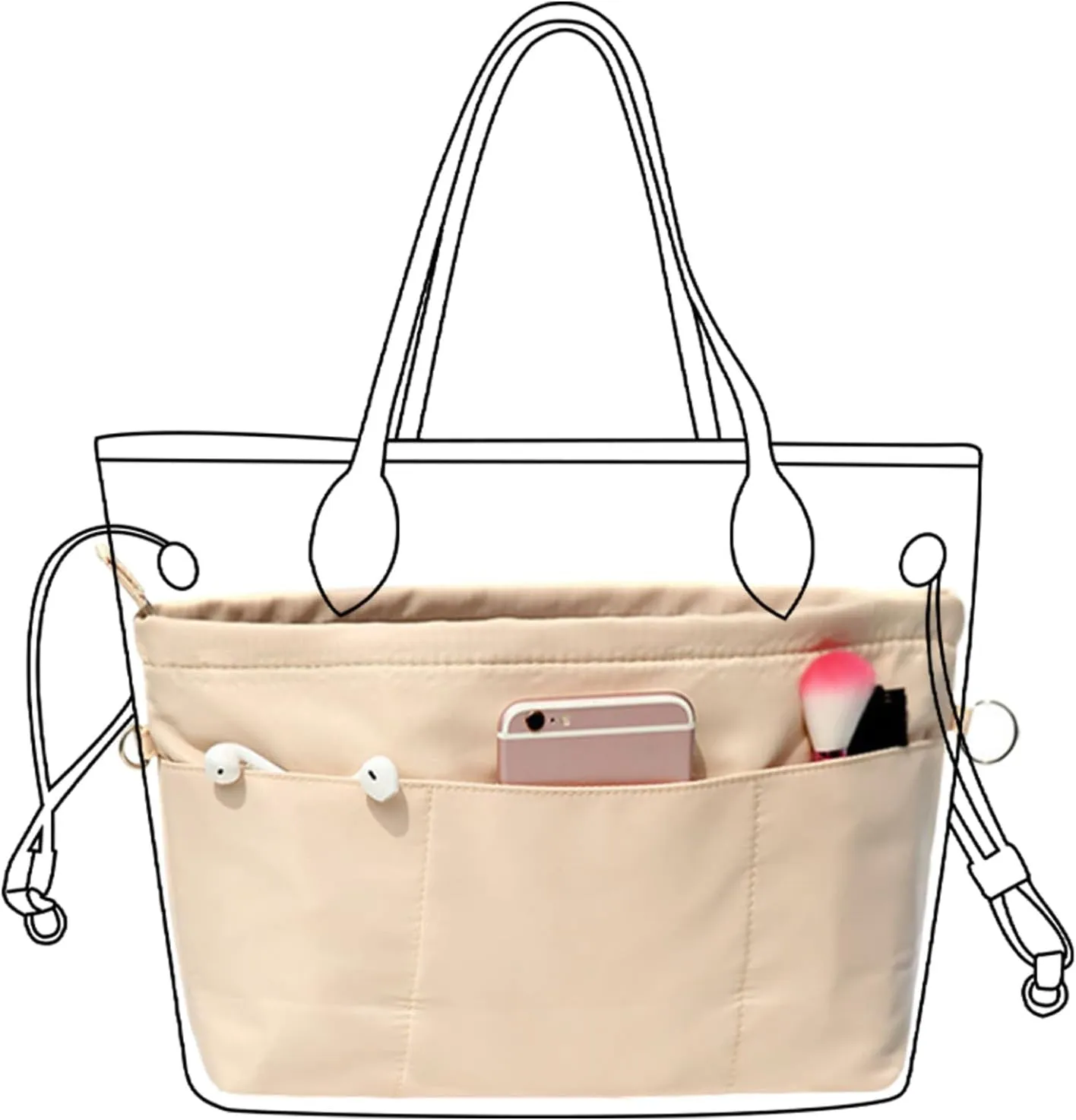 Lckaey purse organizer insert for neverfull gm mm graceful pm insert on the go purse organizer 3055khaki-XS