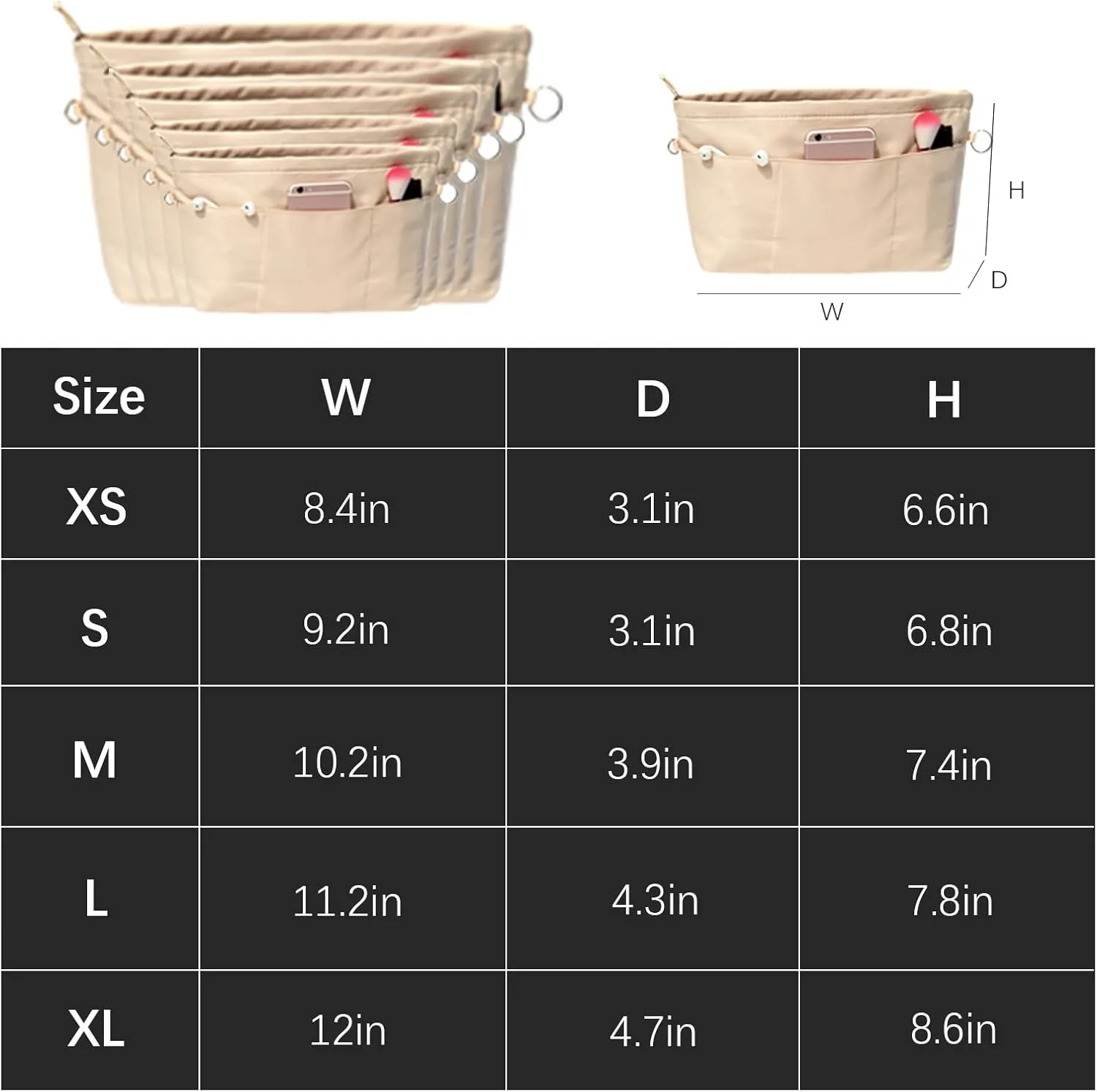 Lckaey purse organizer insert for neverfull gm mm graceful pm insert on the go purse organizer 3055khaki-XS