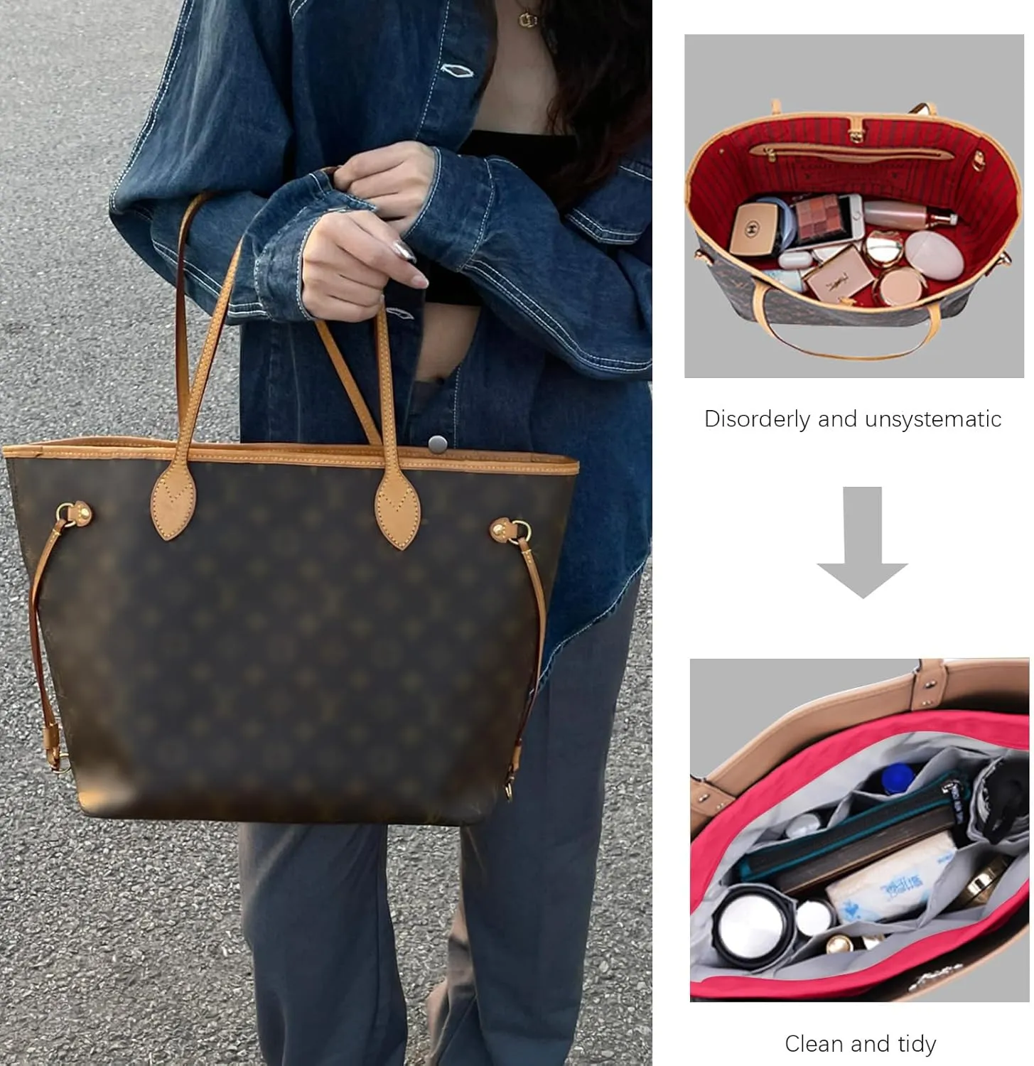 Lckaey purse organizer insert for neverfull gm mm graceful pm insert on the go purse organizer 3055red-XS