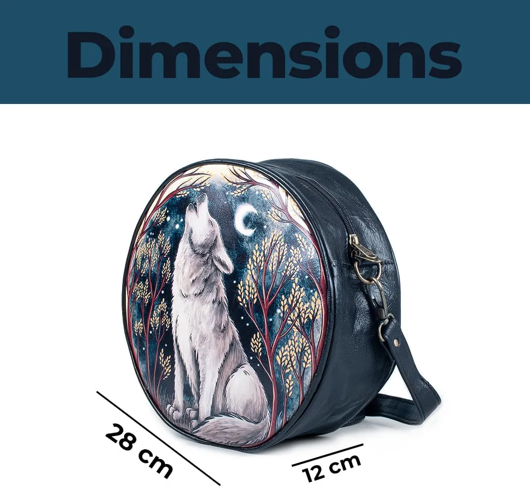 Leather Crossbody Bags for Women Circle Purse Trendy Bag With luna moth Design,Fashion Round Handbag for Travel,Round Purses