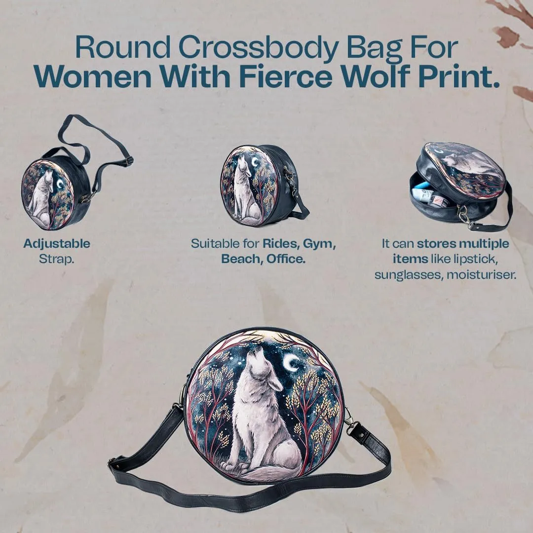 Leather Crossbody Bags for Women Circle Purse Trendy Bag With luna moth Design,Fashion Round Handbag for Travel,Round Purses