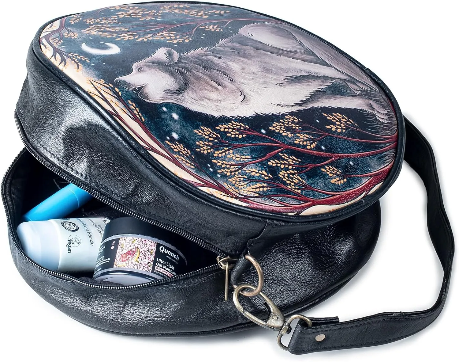 Leather Crossbody Bags for Women Circle Purse Trendy Bag With luna moth Design,Fashion Round Handbag for Travel,Round Purses