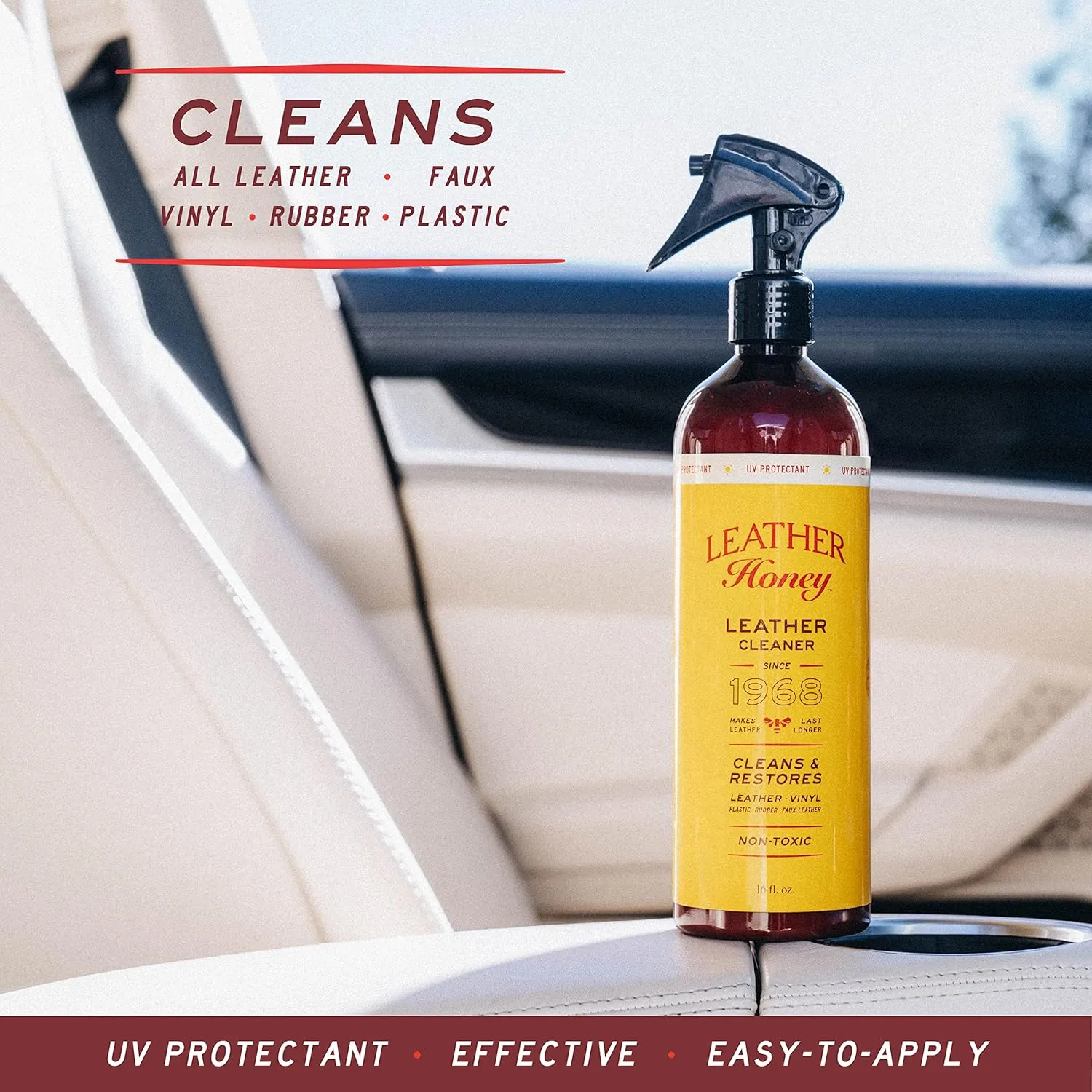 Leather Honey Leather Cleaner Spray: UV Protectant, Non-Toxic & Made in the USA Since 1968. Cleans & Protects Leather, Faux & Vinyl - Couches, Car Seats, Purses, Shoes, Bags & Tack. Safe for Any Color