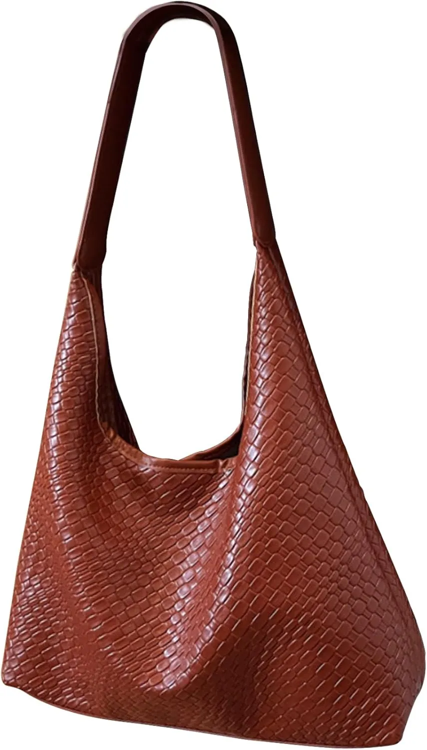 Leather Tote Bag for Women, 15inch Large Capacity Woven Tote Bag, Black Shoulder Bag, Boho Hand Bags for Women 2024