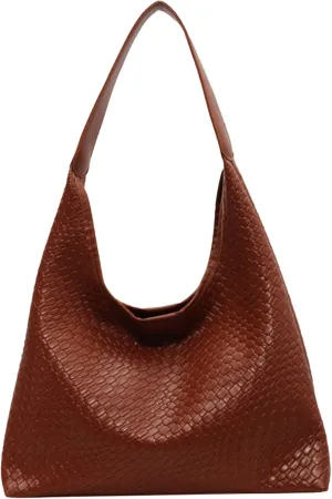 Leather Tote Bag for Women, 15inch Large Capacity Woven Tote Bag, Black Shoulder Bag, Boho Hand Bags for Women 2024