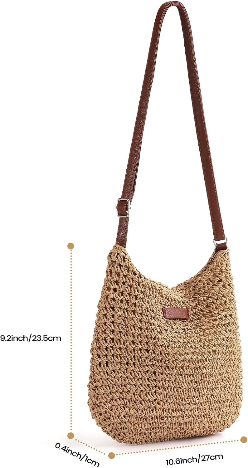 LEVOTIER Woven Straw Crossbody Bags for Women - Handmade Casual Beach Purse