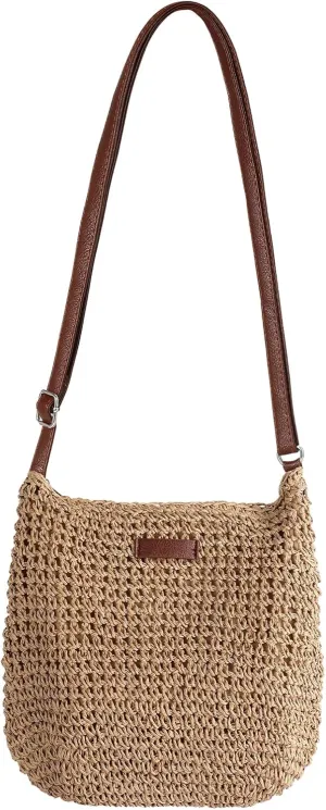 LEVOTIER Woven Straw Crossbody Bags for Women - Handmade Casual Beach Purse