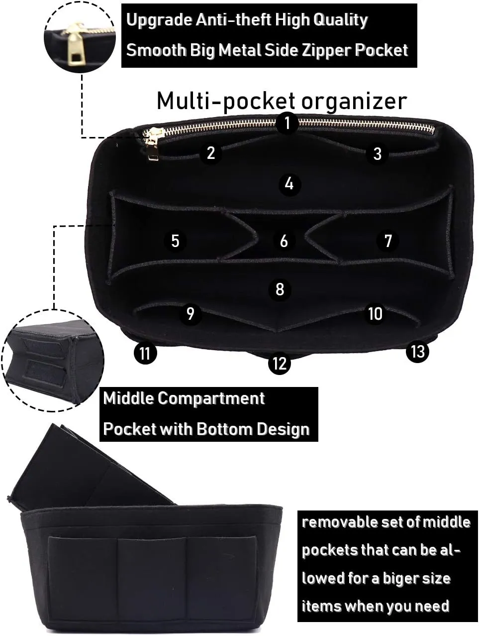 LEXSION Felt Purse Insert Bag Organizer Bag In Bag For Handbag Purse Organizer Fits Speedy Neverfull