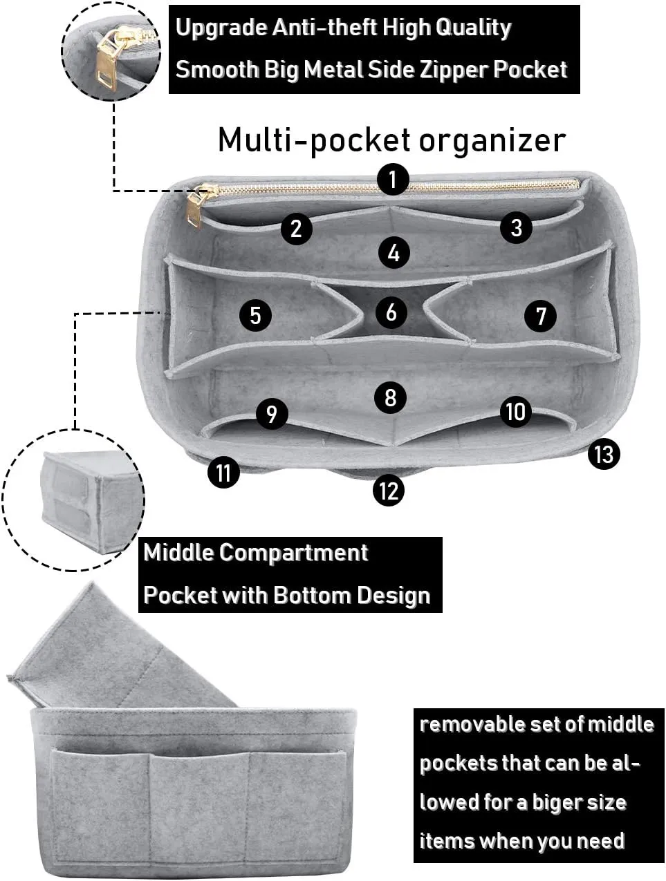 LEXSION Felt Purse Insert Bag Organizer Bag In Bag For Handbag Purse Organizer Fits Speedy Neverfull