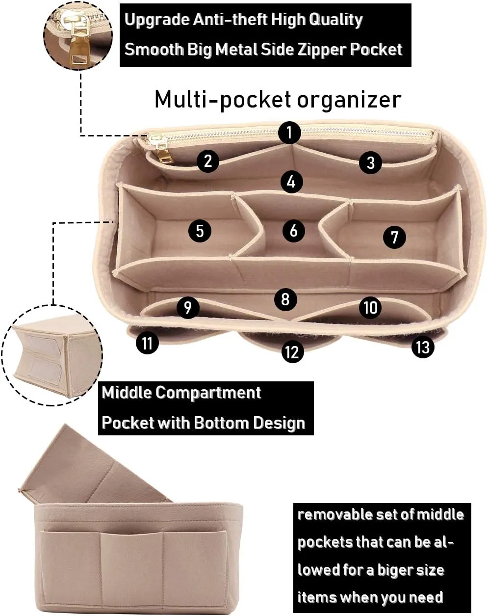 LEXSION Felt Purse Insert Bag Organizer Bag In Bag For Handbag Purse Organizer Fits Speedy Neverfull