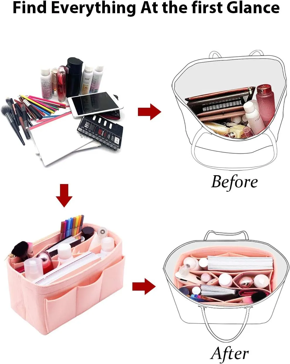 LEXSION Felt Purse Insert Bag Organizer Bag In Bag For Handbag Purse Organizer Fits Speedy Neverfull