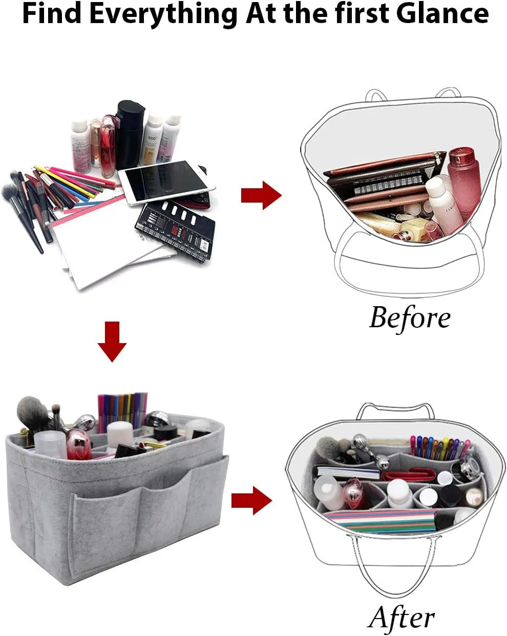 LEXSION Felt Purse Insert Bag Organizer Bag In Bag For Handbag Purse Organizer Fits Speedy Neverfull