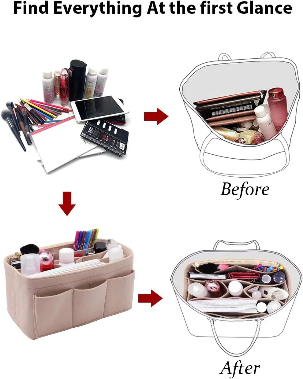LEXSION Felt Purse Insert Bag Organizer Bag In Bag For Handbag Purse Organizer Fits Speedy Neverfull