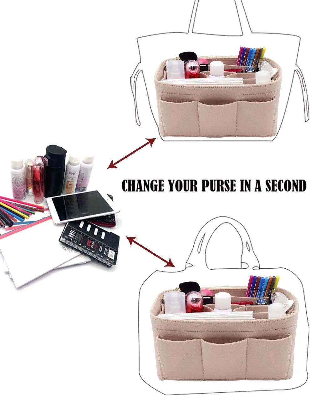 LEXSION Felt Purse Insert Bag Organizer Bag In Bag For Handbag Purse Organizer Fits Speedy Neverfull