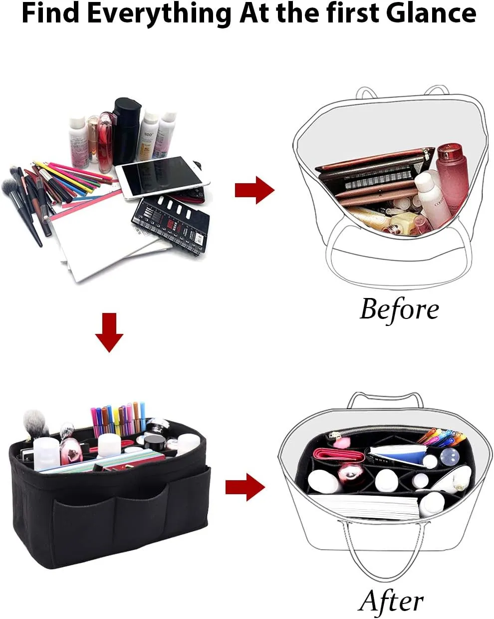 LEXSION Felt Purse Insert Bag Organizer Bag In Bag For Handbag Purse Organizer Fits Speedy Neverfull