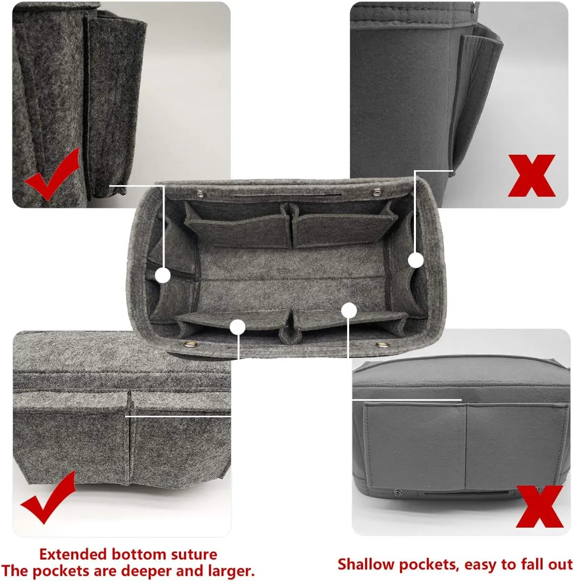 LEXSION Felt Purse Organizer Insert - Multi Pocket Bag in Bag Organizer Shaper
