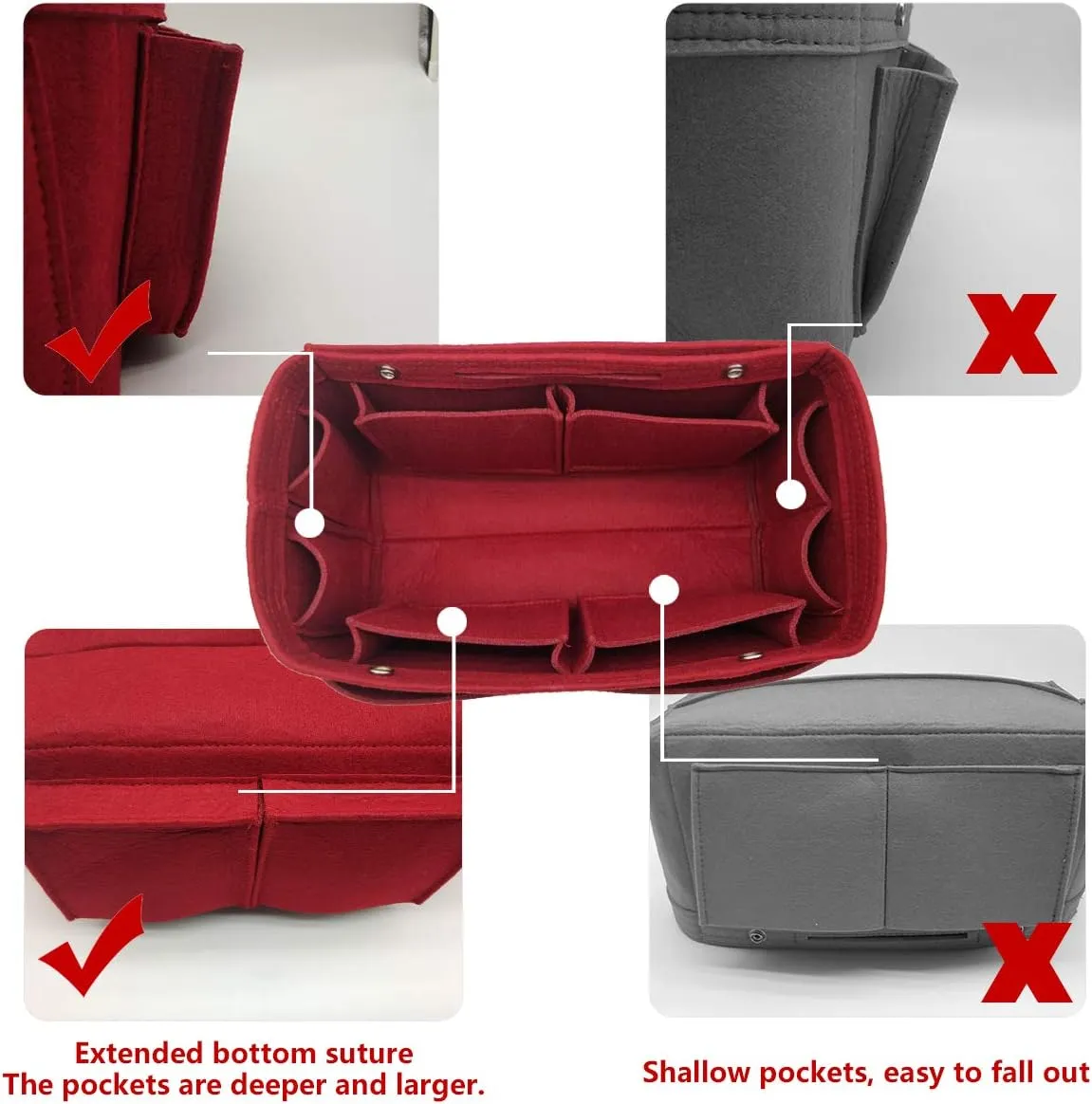 LEXSION Felt Purse Organizer Insert - Multi Pocket Bag in Bag Organizer Shaper