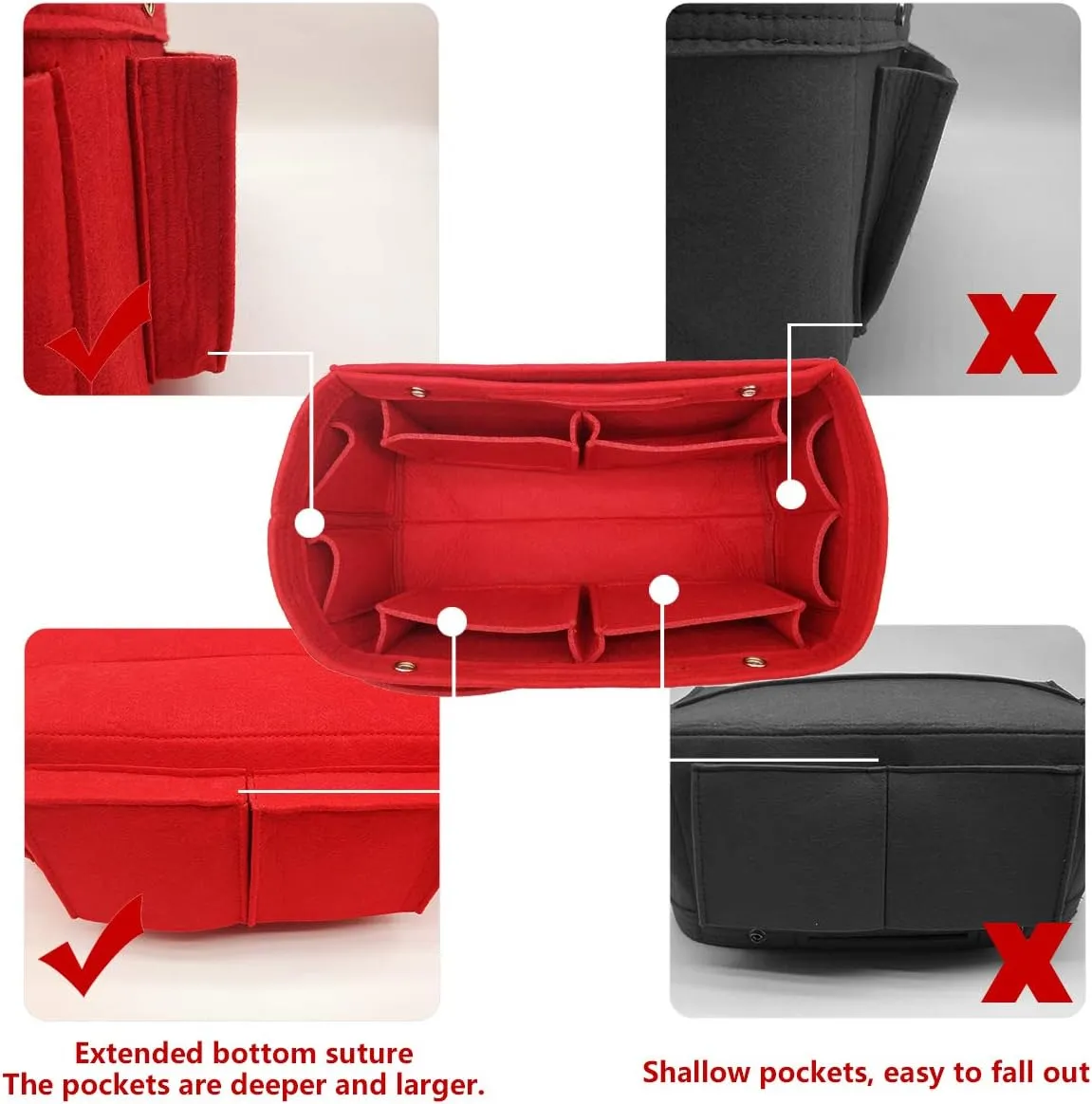 LEXSION Felt Purse Organizer Insert - Multi Pocket Bag in Bag Organizer Shaper